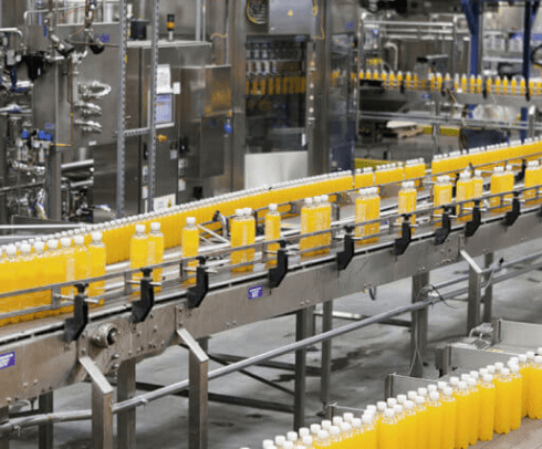 beverage packing line in a factory