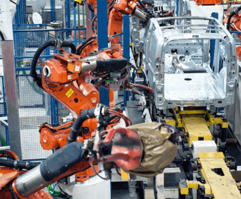 car assembly line with robotic arms