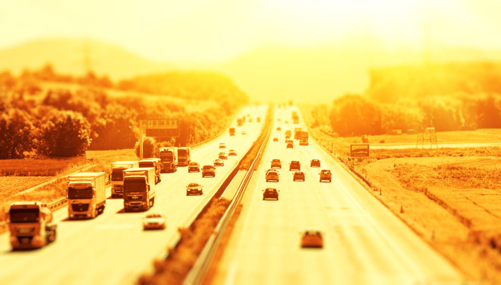 Abstract photo with tilt shift effect of a highway in germany. Highway A 8, Baden Wuerttemberg, Kirchheim Teck